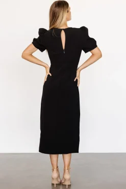 Outlet Baltic Born Younge Puff Sleeve Midi Dress | Black
