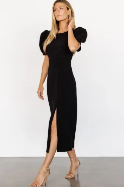 Outlet Baltic Born Younge Puff Sleeve Midi Dress | Black