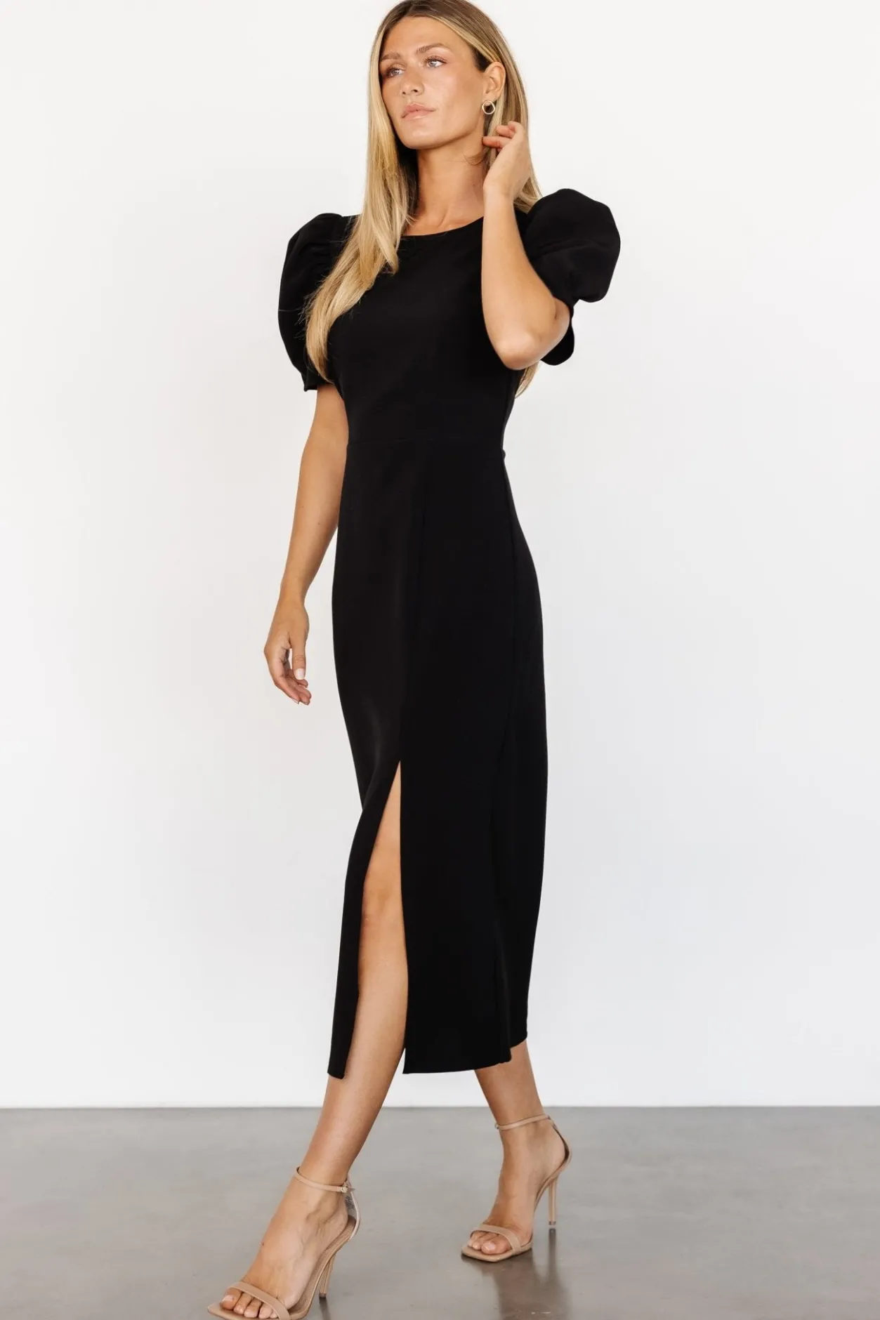 Outlet Baltic Born Younge Puff Sleeve Midi Dress | Black