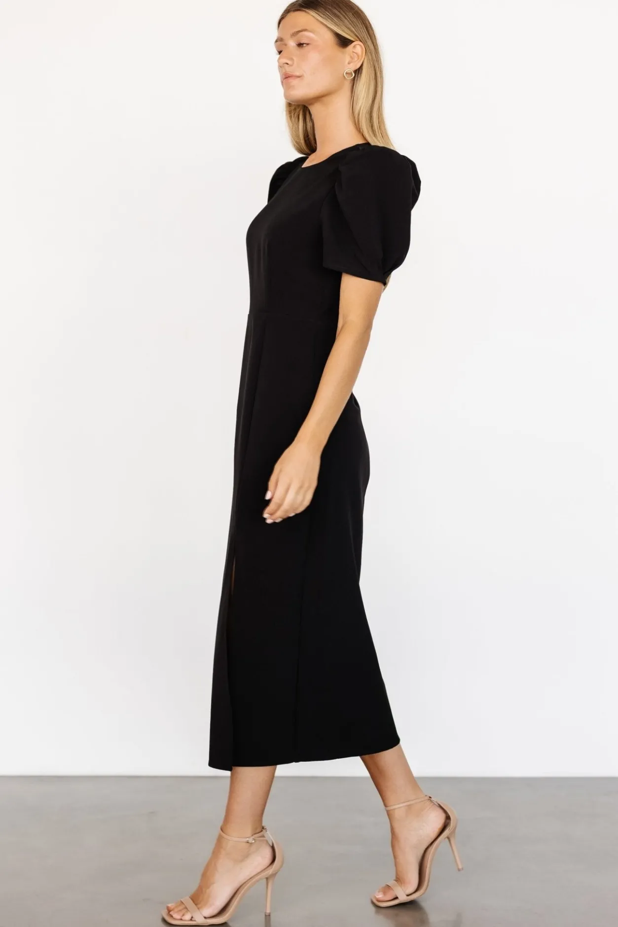 Outlet Baltic Born Younge Puff Sleeve Midi Dress | Black