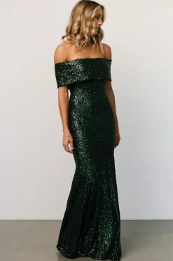Clearance Baltic Born Yvonne Off Shoulder Sequin Gown | Green