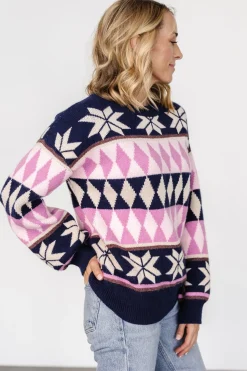 Discount Baltic Born Zermatt Sweater | Navy + Pink Print Navy+PinkPrint
